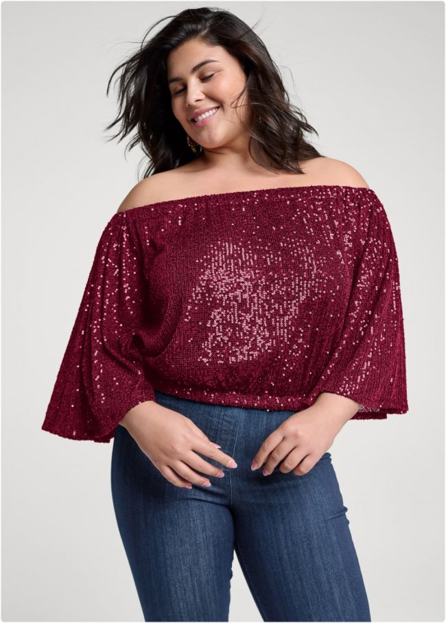 Venus Plus Size Off-The-Shoulder Sequin Top Venus Plus Size Off-The-Shoulder Sequin Top