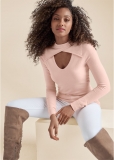 Venus Plus Size Faux Cashmere Keyhole Sweater in Light Pink Venus Plus Size Faux Cashmere Keyhole Sweater in Light Pink