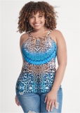Venus Plus Size Vibrant Abstract Cheetah Ring Detail Top Venus Plus Size Vibrant Abstract Cheetah Ring Detail Top