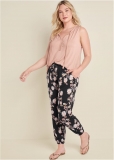Venus Plus Size Floral Printed Pants in Black Venus Plus Size Floral Printed Pants in Black