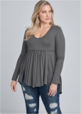 Venus Plus Size High-Low Ribbed Casual Top Venus Plus Size High-Low Ribbed Casual Top