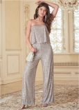 Venus Plus Size Strapless Sequin Jumpsuit in Champagne Venus Plus Size Strapless Sequin Jumpsuit in Champagne