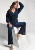 Venus Plus Size Ribbed Velvet Pant Set in Navy Venus Plus Size Ribbed Velvet Pant Set in Navy