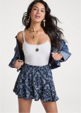 Venus Plus Size Paisley Print Ruffle Shorts - Navy Multi Venus Plus Size Paisley Print Ruffle Shorts - Navy Multi