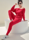 Venus Plus Size Off-Shoulder Jumpsuit in Red Venus Plus Size Off-Shoulder Jumpsuit in Red