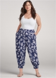Venus Plus Size Deep Ocean Patterned Pants in Navy & White Venus Plus Size Deep Ocean Patterned Pants in Navy & White