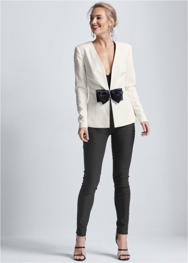 Venus White Multi BOW DETAIL BLAZER Venus White Multi BOW DETAIL BLAZER