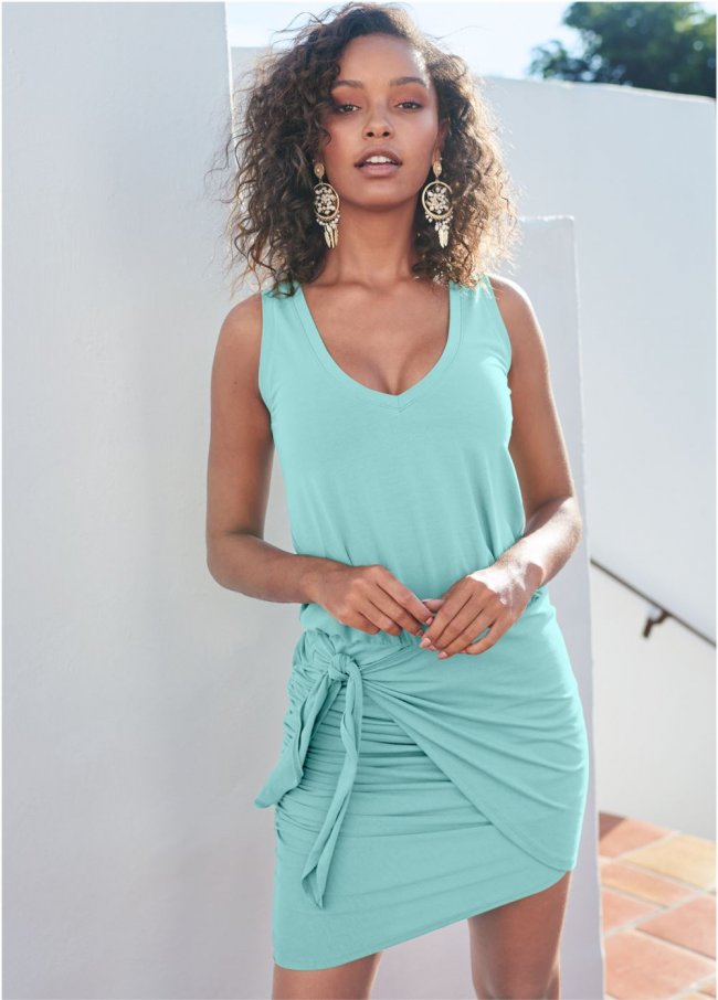 Venus Plus Size V-Neck Side Wrap Mini Dress Venus Plus Size V-Neck Side Wrap Mini Dress