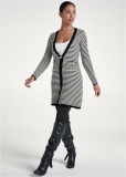 Venus Plus Size Ribbed Striped Duster in Black & Off White Venus Plus Size Ribbed Striped Duster in Black & Off White