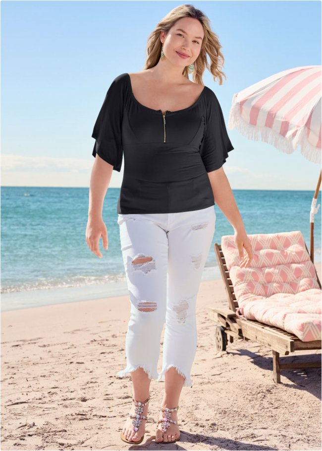 Venus Plus Size Triangle Hem Jeans in White Venus Plus Size Triangle Hem Jeans in White