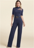 Venus Plus Size Strappy Mock-Neck Jumpsuit in Navy Venus Plus Size Strappy Mock-Neck Jumpsuit in Navy