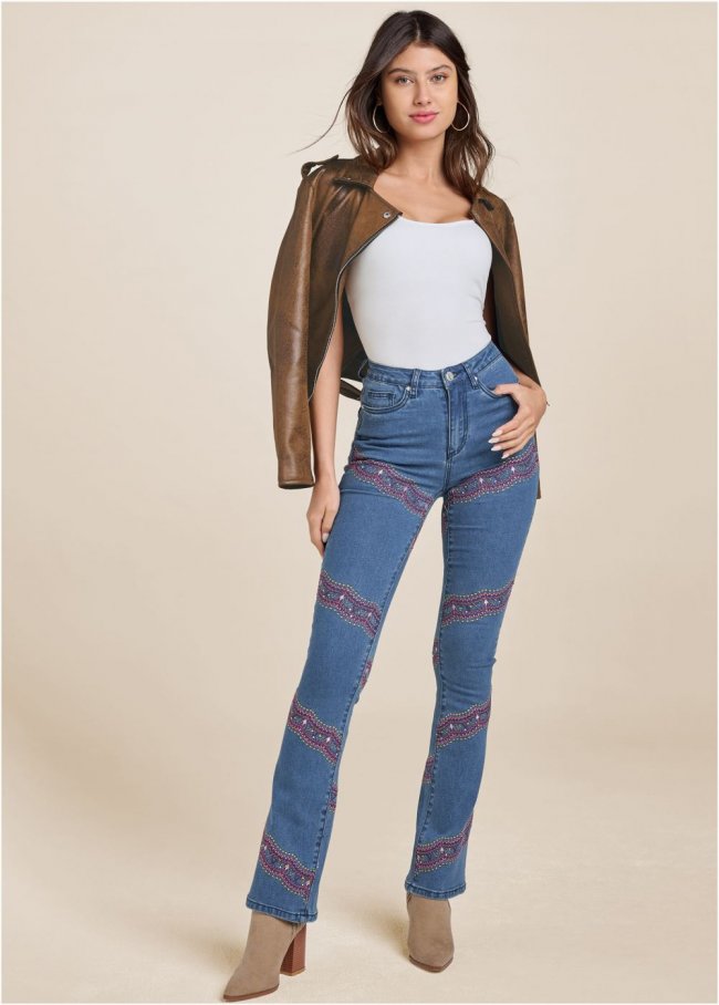 Venus Plus Size Embellished Bootcut Jeans in Medium Wash Venus Plus Size Embellished Bootcut Jeans in Medium Wash