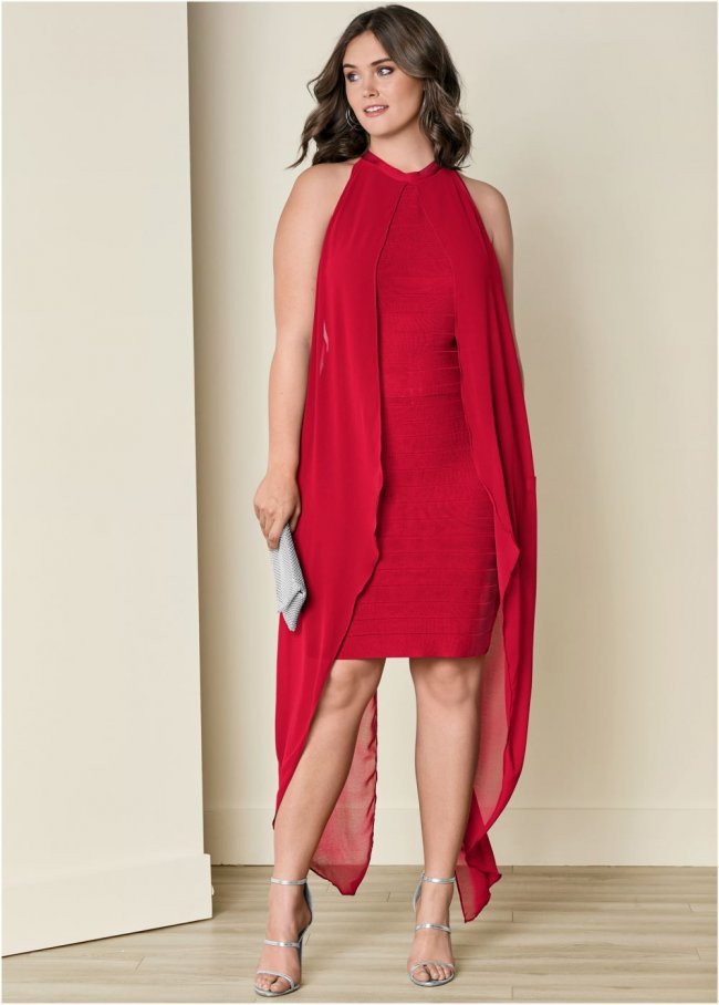 Venus Plus Size Chiffon Overlay Bandage Dress Venus Plus Size Chiffon Overlay Bandage Dress