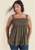 Venus Plus Size Smocked Leopard Tunic Venus Plus Size Smocked Leopard Tunic