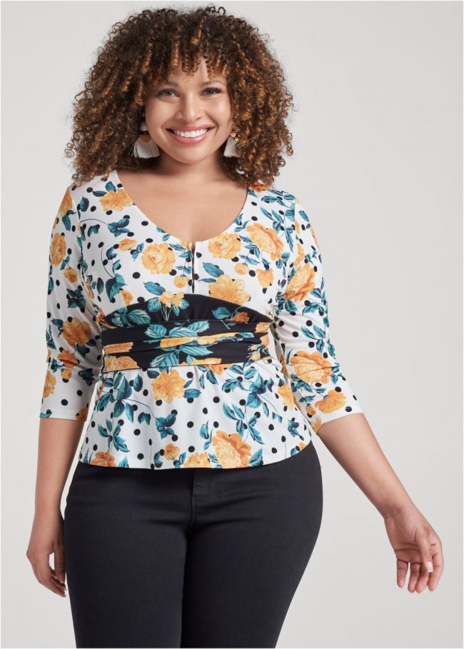 Venus Plus Size Rose And Polka-Dot Top