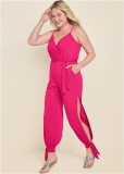 Venus Plus Size Slit Leg Casual Jumpsuit in Fuchsia Venus Plus Size Slit Leg Casual Jumpsuit in Fuchsia