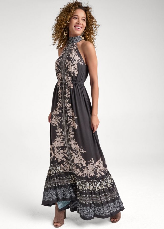 Venus Plus Size Printed Mock-Neck Maxi Dress Venus Plus Size Printed Mock-Neck Maxi Dress