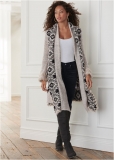 Venus Plus Size Mixed Print Duster in Cream & Black Venus Plus Size Mixed Print Duster in Cream & Black