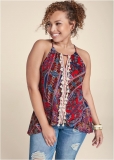 Venus Plus Size Paisley Print Tassel Top Venus Plus Size Paisley Print Tassel Top