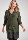 Venus Plus Size Faux-Leather Tunic Jacket in Olive & Black Venus Plus Size Faux-Leather Tunic Jacket in Olive & Black