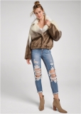 Venus Faux-Fur Bomber Jacket in Cream Multi Venus Faux-Fur Bomber Jacket in Cream Multi