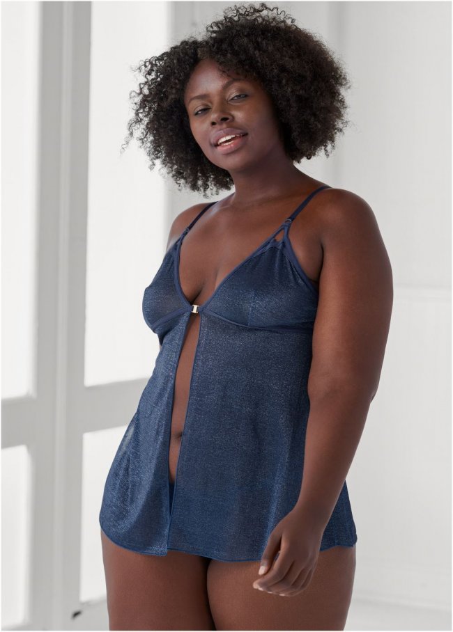 Venus Navy & Silver FLYAWAY SHIMMER BABYDOLL Venus Navy & Silver FLYAWAY SHIMMER BABYDOLL