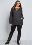 Venus Plus Size Lace-Up French Terry Dress in Charcoal Grey Venus Plus Size Lace-Up French Terry Dress in Charcoal Grey