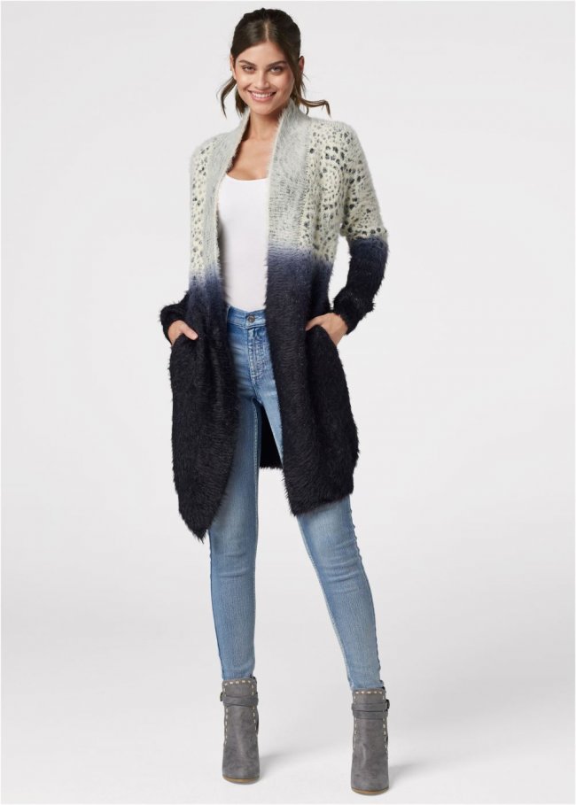 Venus Plus Size Ombre Eyelash Cardigan in White Multi Venus Plus Size Ombre Eyelash Cardigan in White Multi