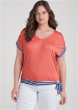 Venus Plus Size Tie Detail Printed Top Venus Plus Size Tie Detail Printed Top