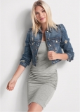 Venus Cropped Puff Sleeve Denim Jacket in Medium Wash Venus Cropped Puff Sleeve Denim Jacket in Medium Wash