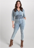 Venus Plus Size Acid Wash Smocked Jumpsuit in Cool Wash Venus Plus Size Acid Wash Smocked Jumpsuit in Cool Wash