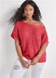 Venus Plus Size Open Knit Sweater in Coral Venus Plus Size Open Knit Sweater in Coral