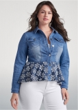 Venus Daisy Peplum Jean Jacket in Denim Blue Venus Daisy Peplum Jean Jacket in Denim Blue