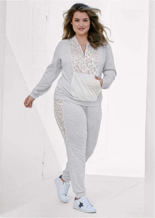 Venus Plus Size Cozy Leopard Print Pant Set in Grey Multi Venus Plus Size Cozy Leopard Print Pant Set in Grey Multi