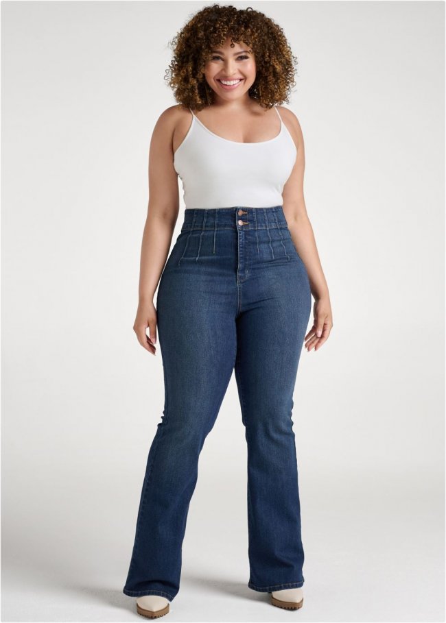 Venus Dark Wash PINTUCK SEMI-FLARE JEANS Venus Dark Wash PINTUCK SEMI-FLARE JEANS