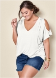 Venus White Cold-Shoulder V-Neck Top Venus White Cold-Shoulder V-Neck Top