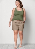 Venus Plus Size Belted Cuffed Shorts - Khaki Venus Plus Size Belted Cuffed Shorts - Khaki