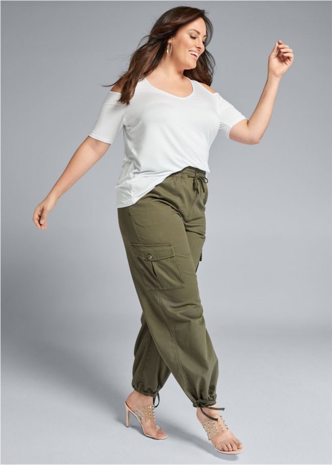 Venus Plus Size High Waisted Cargo Pants in Olive Venus Plus Size High Waisted Cargo Pants in Olive
