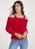 Venus Plus Size Chain Detail Cold-Shoulder Sweater in Red Venus Plus Size Chain Detail Cold-Shoulder Sweater in Red
