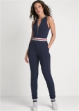Venus Plus Size Striped Zipper Jumpsuit in Navy Multi Venus Plus Size Striped Zipper Jumpsuit in Navy Multi