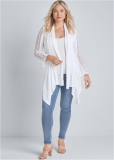Venus Plus Size Crochet Sleeve Duster in White Venus Plus Size Crochet Sleeve Duster in White
