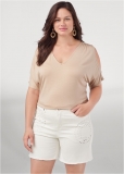 Venus Plus Size Laser Cut Jean Shorts - White Denim Venus Plus Size Laser Cut Jean Shorts - White Denim