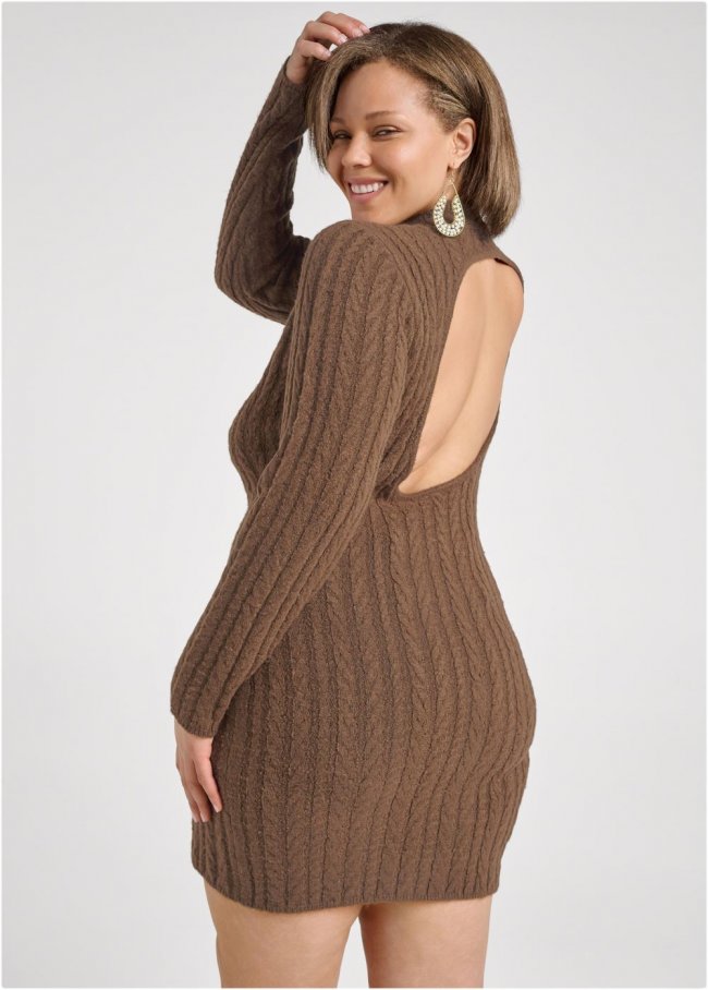 Venus Brown OPEN BACK SWEATER DRESS Venus Brown OPEN BACK SWEATER DRESS