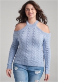 Venus Plus Size Halter Ribbed Sweater in Blue Multi Venus Plus Size Halter Ribbed Sweater in Blue Multi