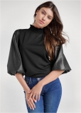 Venus Plus Size Faux Leather Mock Neck Top Venus Plus Size Faux Leather Mock Neck Top