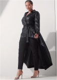 Venus High-Low Faux-Leather Trench Coat in Black Venus High-Low Faux-Leather Trench Coat in Black