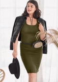 Venus Dark Olive Sleeveless Ruched Bodycon Midi Dress Venus Dark Olive Sleeveless Ruched Bodycon Midi Dress