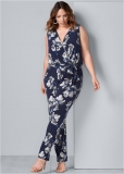 Venus Plus Size Floral Print Jumpsuit in Navy Multi Venus Plus Size Floral Print Jumpsuit in Navy Multi