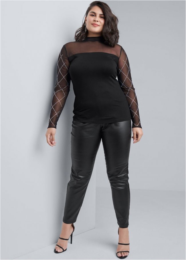 Venus Plus Size 5-Pocket Faux-Leather Pants in Black Venus Plus Size 5-Pocket Faux-Leather Pants in Black