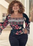 Venus Plus Size Velvet Floral Print Top Venus Plus Size Velvet Floral Print Top